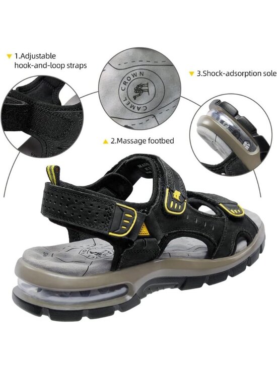 Men\'s Black Athletic Outdoor Leather Solid Waterproof Rubber Hiking Sandal Shoes